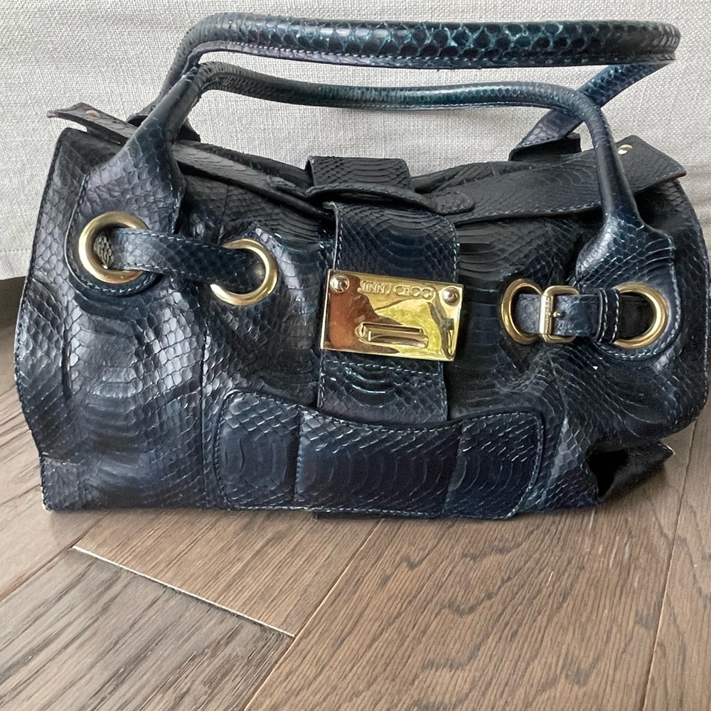 Jimmy Choo Navy Python Leather Handbag - image 1